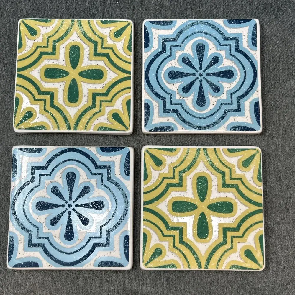 Set of 4 Blue & Green Mediterranean At Home Procurement Drink Coasters Mandala